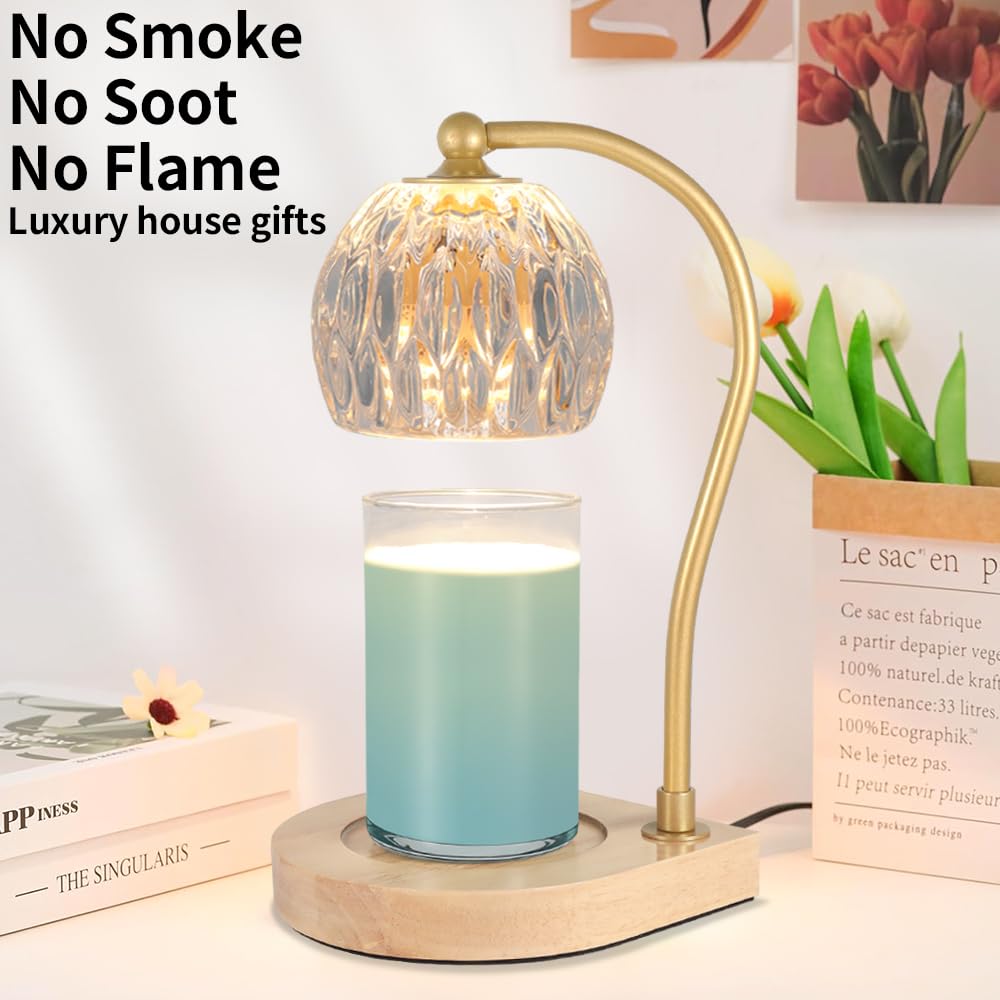 Candle Warmer Lamp with Timer-Electric Candle Warmer Lamp for Jar Candles with 2Bulbs Candle Warmer with Timer & Dimmer for Home Decor Gifts for Women Mom Christmas (Black-Blue)