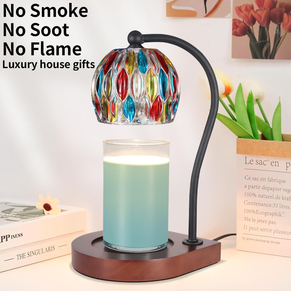 Candle Warmer Lamp with Timer-Electric Candle Warmer Lamp for Jar Candles with 2Bulbs Candle Warmer with Timer & Dimmer for Home Decor Gifts for Women Mom Christmas (Black-Blue)