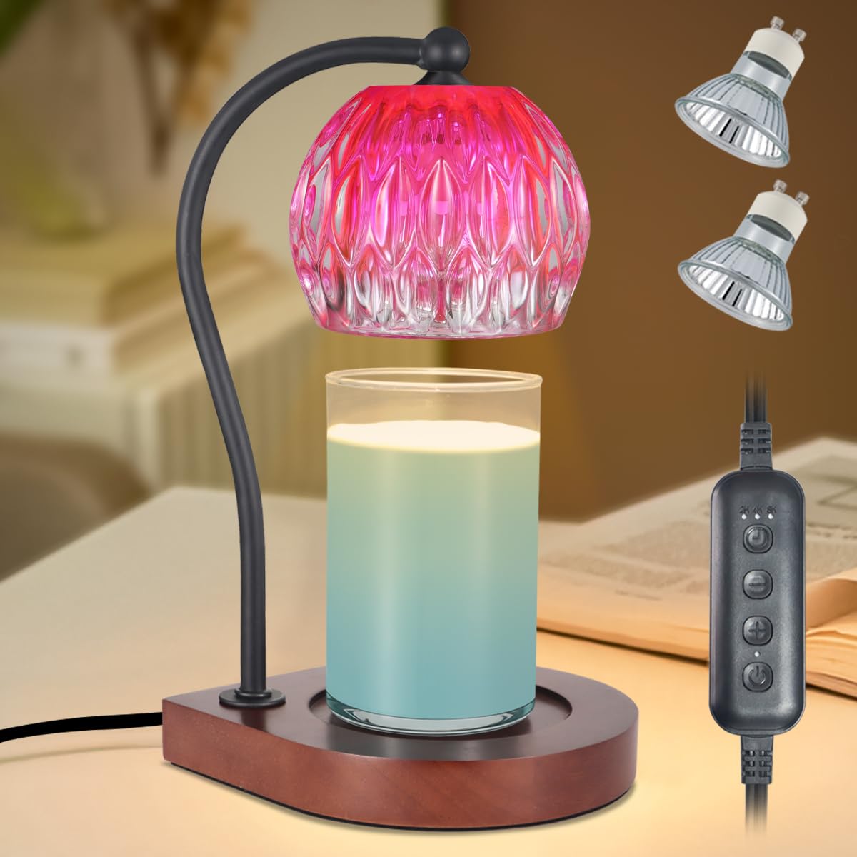 Candle Warmer Lamp with Timer-Electric Candle Warmer Lamp for Jar Candles with 2Bulbs Candle Warmer with Timer & Dimmer for Home Decor Gifts for Women Mom Christmas (Black-Blue)