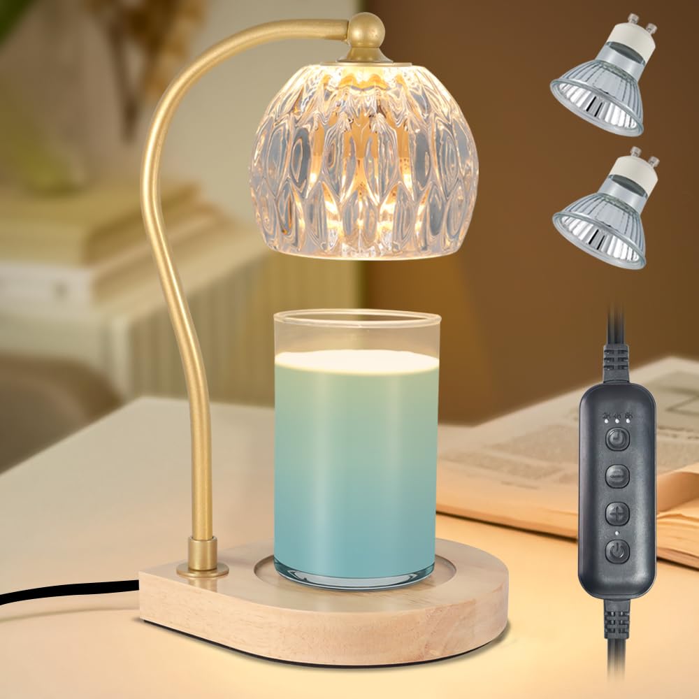 Candle Warmer Lamp with Timer-Electric Candle Warmer Lamp for Jar Candles with 2Bulbs Candle Warmer with Timer & Dimmer for Home Decor Gifts for Women Mom Christmas (Black-Blue)