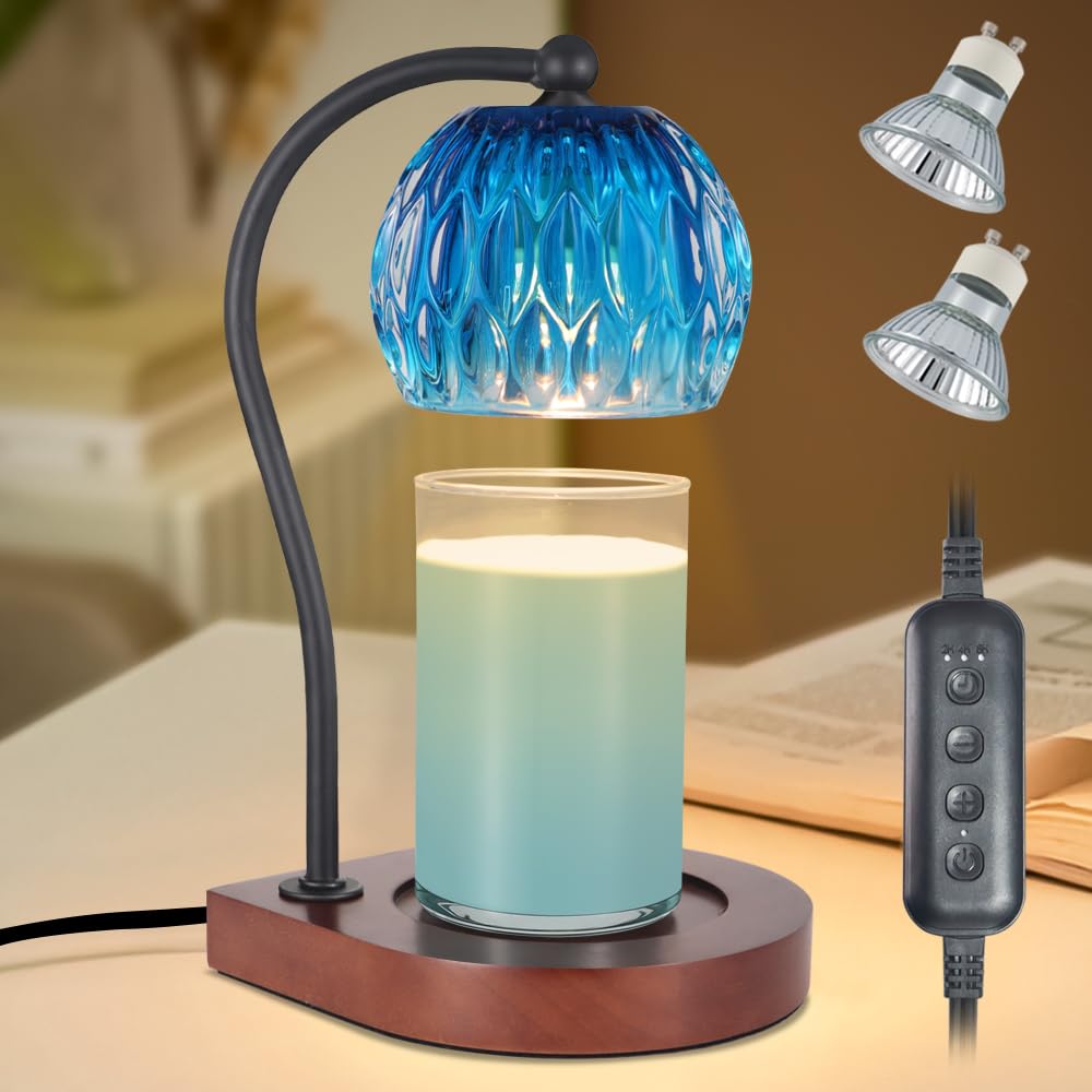 Candle Warmer Lamp with Timer-Electric Candle Warmer Lamp for Jar Candles with 2Bulbs Candle Warmer with Timer & Dimmer for Home Decor Gifts for Women Mom Christmas (Black-Blue)