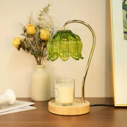 Dimmable Flower Candle Warmer Lamp, Green Candle Warmer with Timer & 4Bulbs, Womens Gifts for Valentines Birthday, Unique Home Decor for Bedroom Living Room Decor Aesthetic