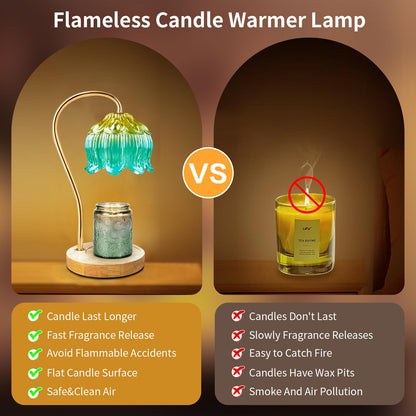 Dimmable Flower Candle Warmer Lamp, Green Candle Warmer with Timer & 4Bulbs, Womens Gifts for Valentines Birthday, Unique Home Decor for Bedroom Living Room Decor Aesthetic