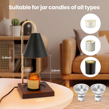 Candle Warmer Lamp, Dimmable Candle Warmer Lamp for Jar Candles, Electric Black Candle Warmer Lamp with Timer 2H/4H/8H Nightstand Lamp for Bedroom (2 Wax Warmer Bulbs)