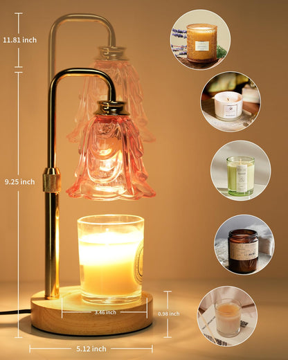 Dimmable Flower Candle Warmer Lamp, Green Candle Warmer with Timer & 4Bulbs, Womens Gifts for Valentines Birthday, Unique Home Decor for Bedroom Living Room Decor Aesthetic