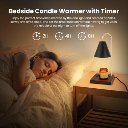 Candle Warmer Lamp, Dimmable Candle Warmer Lamp for Jar Candles, Electric Black Candle Warmer Lamp with Timer 2H/4H/8H Nightstand Lamp for Bedroom (2 Wax Warmer Bulbs)