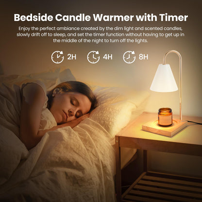 Candle Warmer Lamp, Dimmable Candle Warmer Lamp for Jar Candles, Electric Black Candle Warmer Lamp with Timer 2H/4H/8H Nightstand Lamp for Bedroom (2 Wax Warmer Bulbs)