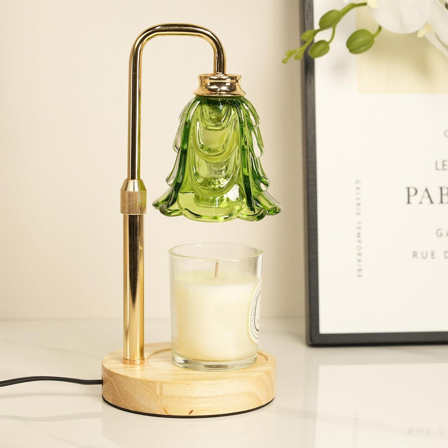 Dimmable Flower Candle Warmer Lamp, Green Candle Warmer with Timer & 4Bulbs, Womens Gifts for Valentines Birthday, Unique Home Decor for Bedroom Living Room Decor Aesthetic