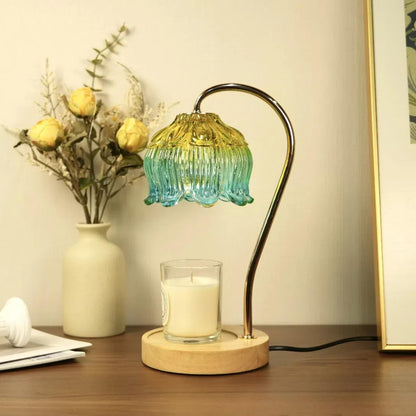 Dimmable Flower Candle Warmer Lamp, Green Candle Warmer with Timer & 4Bulbs, Womens Gifts for Valentines Birthday, Unique Home Decor for Bedroom Living Room Decor Aesthetic