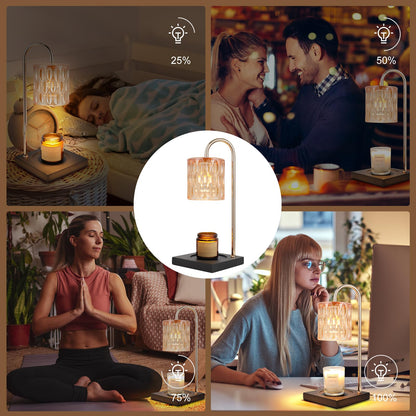 Candle Warmer Lamp, Dimmable Candle Warmer Lamp for Jar Candles, Electric Black Candle Warmer Lamp with Timer 2H/4H/8H Nightstand Lamp for Bedroom (2 Wax Warmer Bulbs)