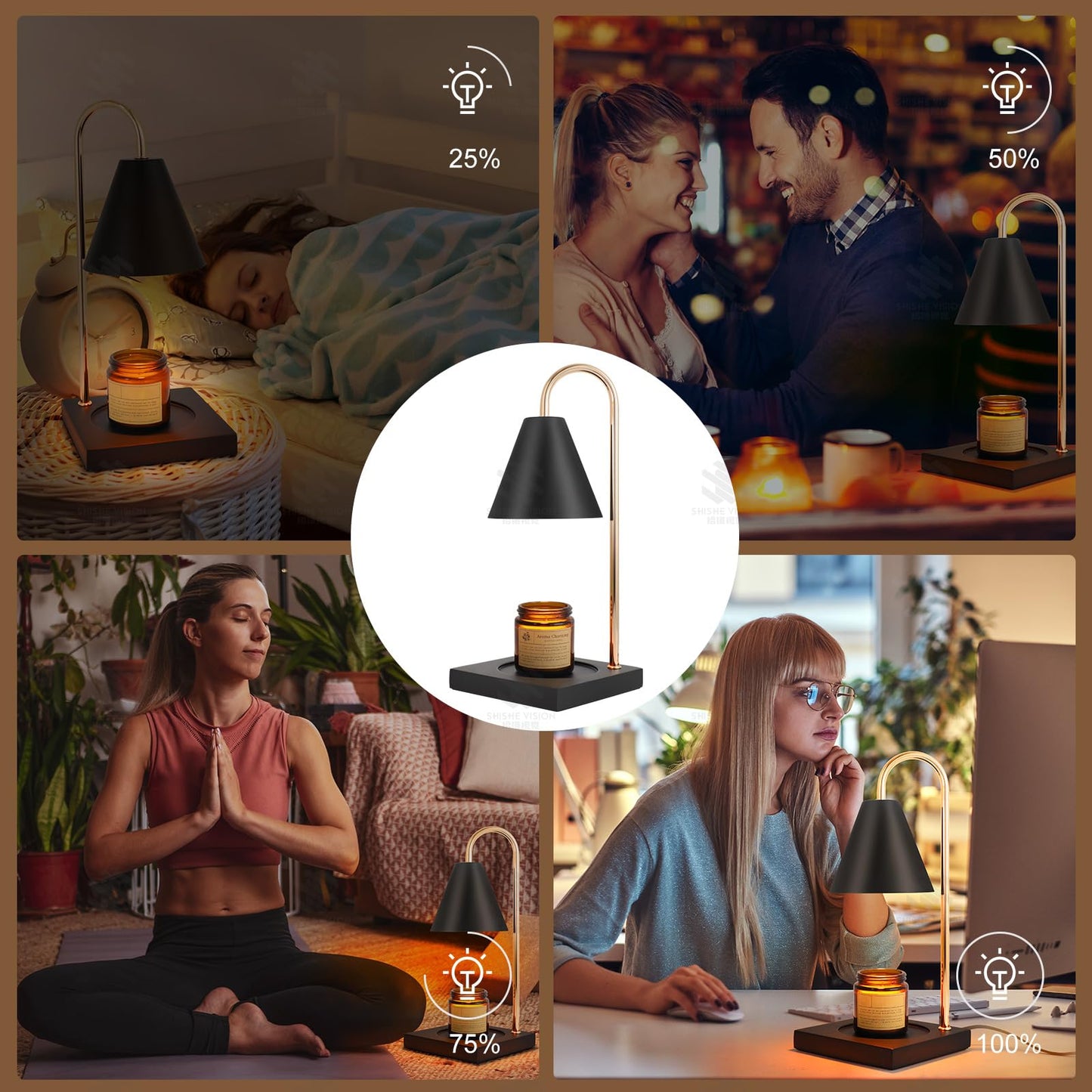 Candle Warmer Lamp, Dimmable Candle Warmer Lamp for Jar Candles, Electric Black Candle Warmer Lamp with Timer 2H/4H/8H Nightstand Lamp for Bedroom (2 Wax Warmer Bulbs)