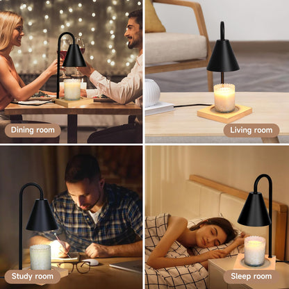 Candle Warmer Lamp, Dimmable Candle Warmer Lamp for Jar Candles, Electric Black Candle Warmer Lamp with Timer 2H/4H/8H Nightstand Lamp for Bedroom (2 Wax Warmer Bulbs)