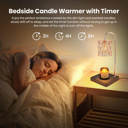 Candle Warmer Lamp, Dimmable Candle Warmer Lamp for Jar Candles, Electric Black Candle Warmer Lamp with Timer 2H/4H/8H Nightstand Lamp for Bedroom (2 Wax Warmer Bulbs)