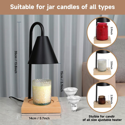 Candle Warmer Lamp, Dimmable Candle Warmer Lamp for Jar Candles, Electric Black Candle Warmer Lamp with Timer 2H/4H/8H Nightstand Lamp for Bedroom (2 Wax Warmer Bulbs)