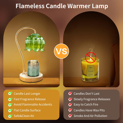 Dimmable Flower Candle Warmer Lamp, Green Candle Warmer with Timer & 4Bulbs, Womens Gifts for Valentines Birthday, Unique Home Decor for Bedroom Living Room Decor Aesthetic