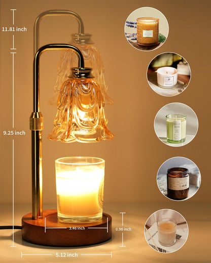 Dimmable Flower Candle Warmer Lamp, Green Candle Warmer with Timer & 4Bulbs, Womens Gifts for Valentines Birthday, Unique Home Decor for Bedroom Living Room Decor Aesthetic