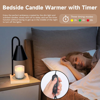 Candle Warmer Lamp, Dimmable Candle Warmer Lamp for Jar Candles, Electric Black Candle Warmer Lamp with Timer 2H/4H/8H Nightstand Lamp for Bedroom (2 Wax Warmer Bulbs)