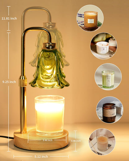 Dimmable Flower Candle Warmer Lamp, Green Candle Warmer with Timer & 4Bulbs, Womens Gifts for Valentines Birthday, Unique Home Decor for Bedroom Living Room Decor Aesthetic