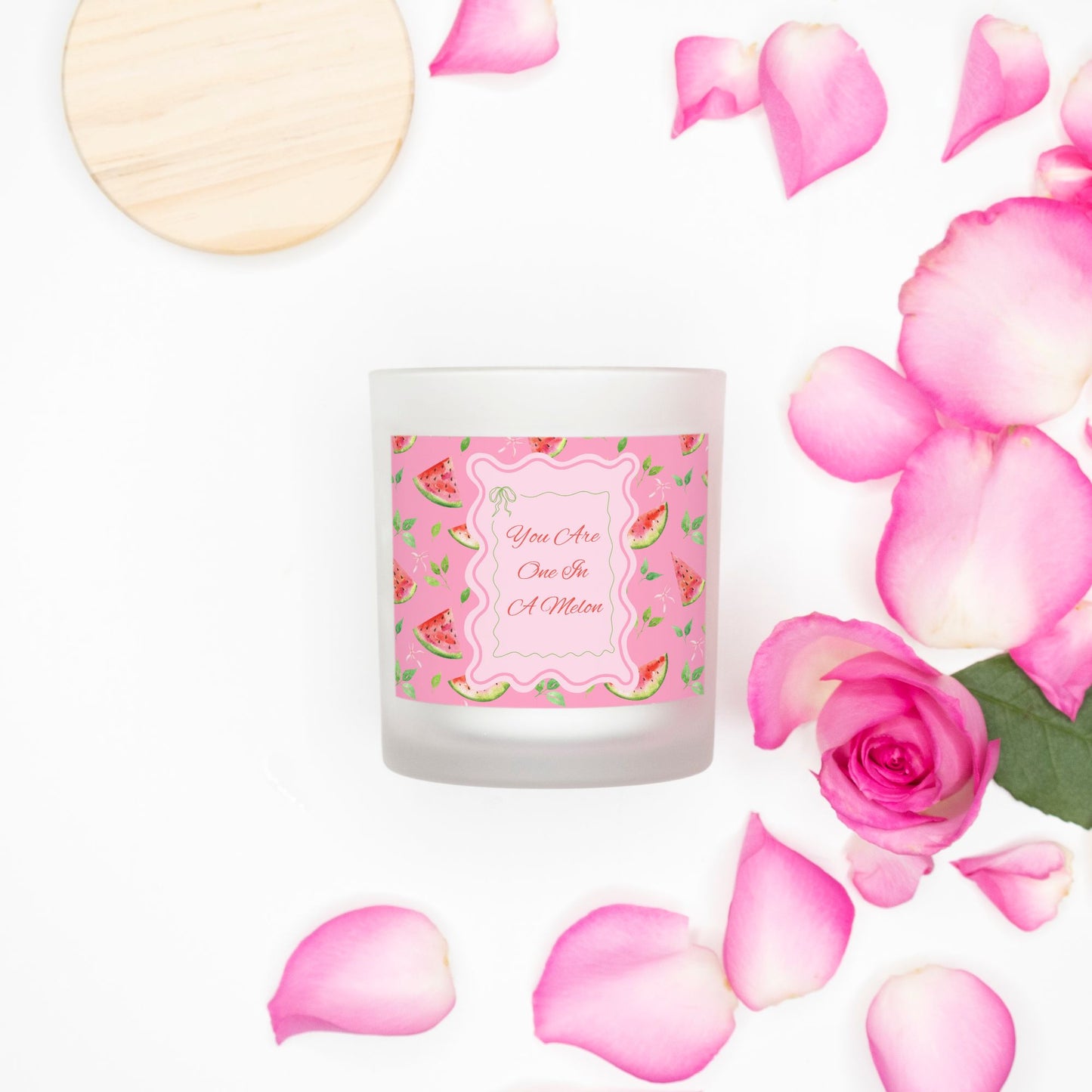 You are one in a melon cute pink watermelon fruit Valentine's day vegan, eco friendly, pet friendly Candle Frosted Glass (Hand Poured 11 oz)